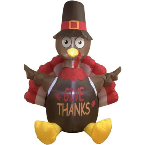 6 FT Thanksgiving Inflatable Sitting Turkey, Blow up Lighted Turkey - Picture 4 of 7
